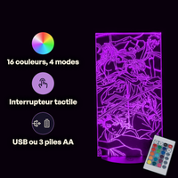Caractéristiques lampe 3D LED Bleach Shinigami télécommande 16 couleurs USB ou piles