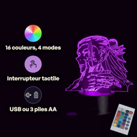 Caractéristiques lampe 3D LED Jujutsu Kaisen Suguru Geto télécommande 16 couleurs USB ou piles
