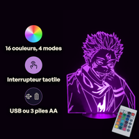 Caractéristiques lampe 3D LED Jujutsu Kaisen Sukuna télécommande 16 couleurs USB ou piles