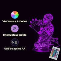 Caractéristiques lampe 3D LED Jujutsu Kaisen Sukuna Ryomen télécommande 16 couleurs USB ou piles