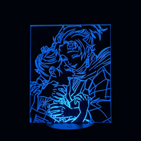 Lampe 3D LED Demon Slayer Tanjiro et Nezuko effet holographique fond noir