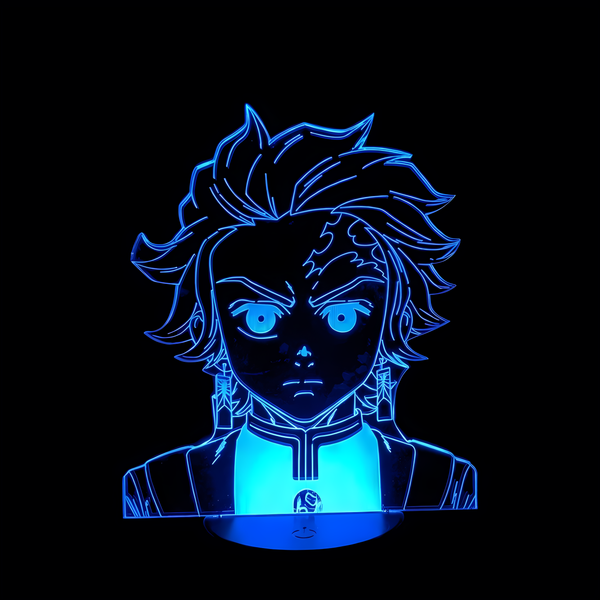 Demon Slayer Lampe Tanjiro Kamado, holografischer Effekt auf schwarzem Hintergrund