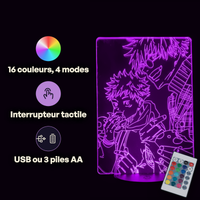 Caractéristiques lampe 3D LED Jujutsu Kaisen Yuji x Gojo télécommande 16 couleurs USB ou piles