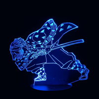 Lampe 3D LED Demon Slayer Zenitsu Agatsuma effet holographique fond noir