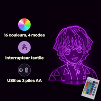 Caractéristiques lampe 3D LED Demon Slayer Zenitsu Face télécommande 16 couleurs USB ou piles