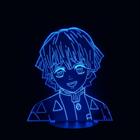 Lampe 3D LED Demon Slayer Zenitsu Face effet holographique fond noir