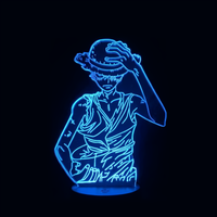 Lampe 3D LED One Piece Luffy Énervé effet holographique fond noir