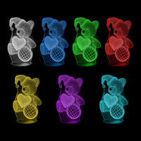 Lampe 3D Ourson Nounours Câlin 7 couleurs LED rouge vert bleu violet jaune cyan blanc