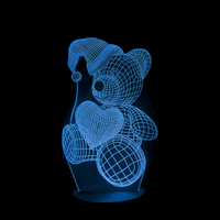 Lampe 3D LED Ourson Nounours Câlin effet holographique fond noir