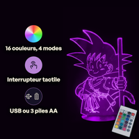Dragon Ball Z Kid Goku Lamp, specifications: remote control, 16 colours, USB or battery powered