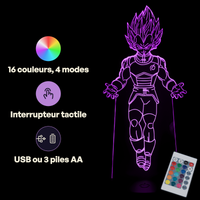 Dragon Ball Z Vegeta Blue Evolution Lamp, specifications: remote control, 16 colours, USB or battery powered