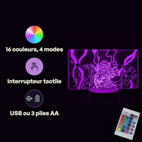 Caractéristiques lampe 3D LED Demon Slayer Zenitsu vs Spider télécommande 16 couleurs USB ou piles