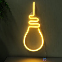 Néon LED jaune en forme d'ampoule accroché au mur, brillant dans l'obscurité, décoration murale chambre ou salon
